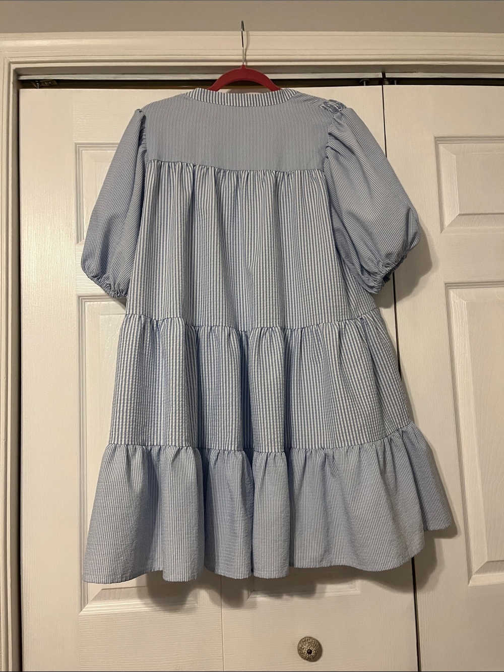 entro Light Blue and White Striped Mini Tiered Dress - Picture 2 of 2